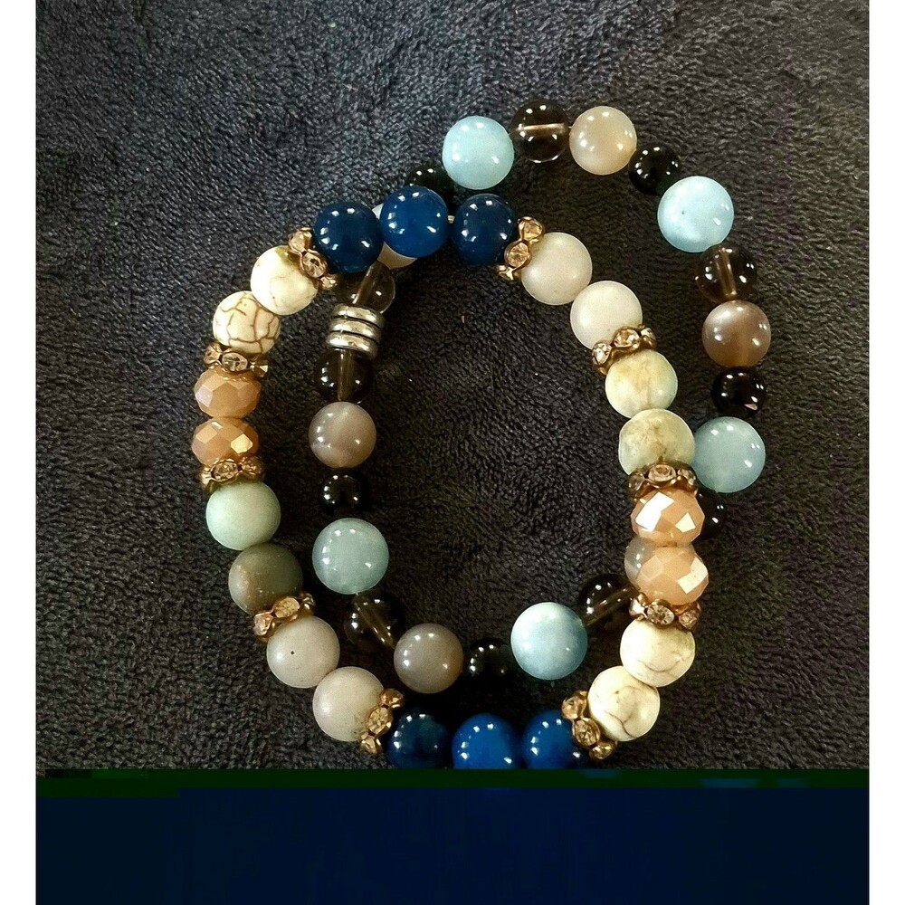Natural Gemstone Stretch Bracelet Bundle Lot Crystal Healing Amazonite Moonstone